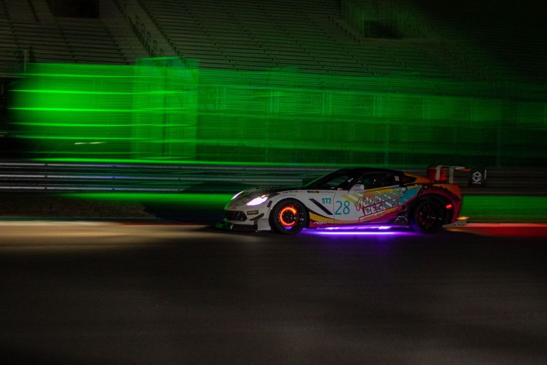 The #28 at night under track lights